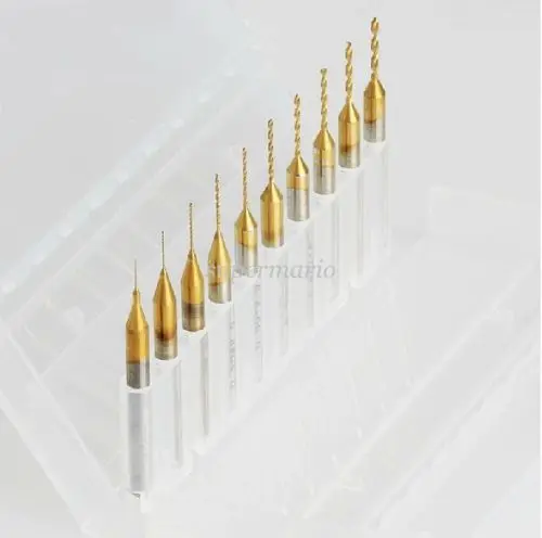 

10pcs/set Titanium Nitride Coated Carbide 0.2mm-1.1mm PCB Dremel CNC Drill Bits Router ZT0.2-1.1mmTix10