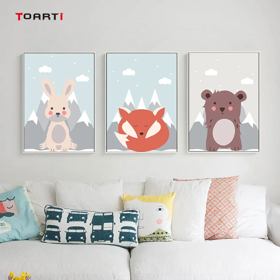 Sweet Snowberg Animals Canvas Painting Colorful Cartoon Posters&Prints Nursery Wall Picture For Living Room Decor Christmas Gift (3)