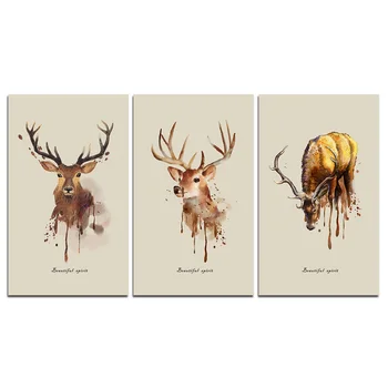 

Canvas Art Home Decoration Deer Painting 3 Panels Modern Wall Decor Picture Prints Poster Artwork for Bedroom Living Room Hall