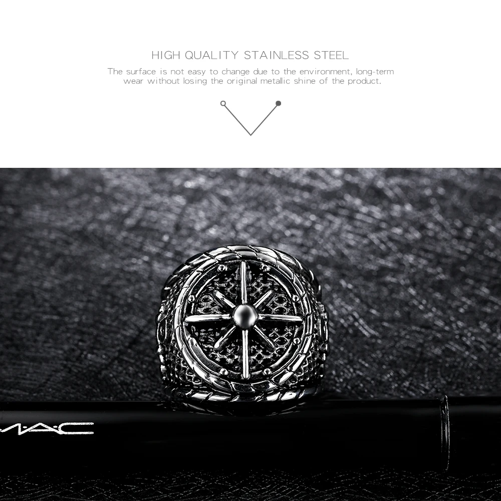 Панк Широкий Винтаж для мужчин нержавеющая сталь байкерское кольцо ювелирные изделия классический Титан мужской Шарм Морской Компас хип-хоп Велосипедное кольцо