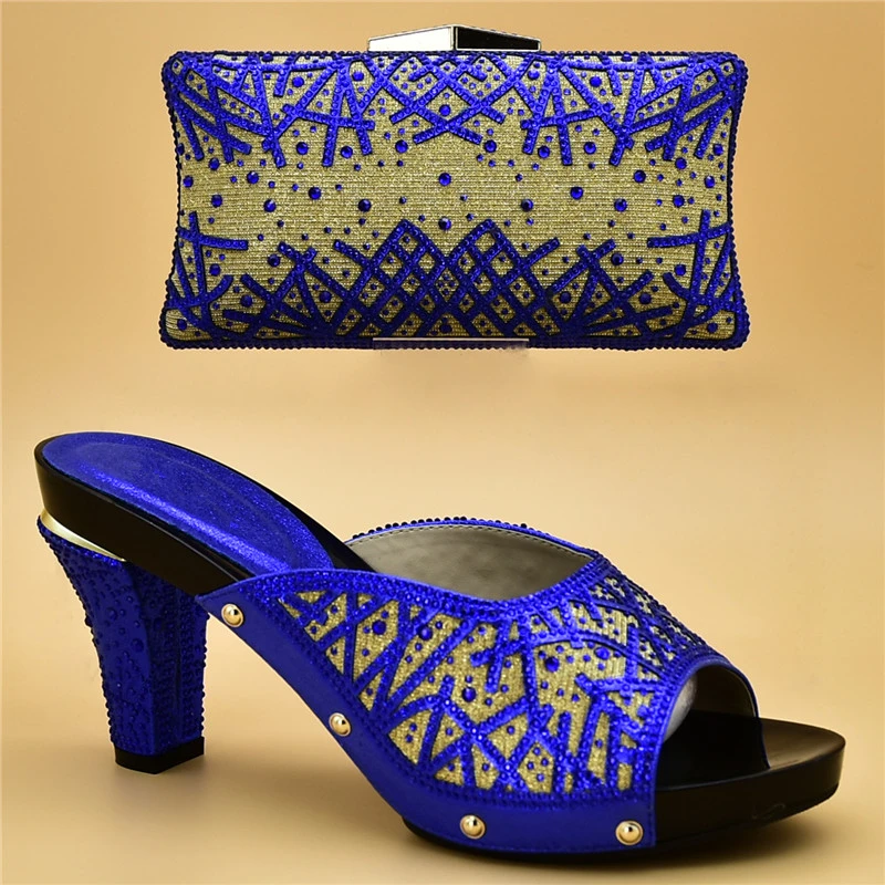 

Latest Design African Shoes and Bag Set for Party Italian Nigerian Women Wedding Shoes and Bag Set Decorated with Rhinestone