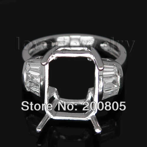 Хороший Винтаж Изумрудное кольцо 9x12 мм PT900 Алмаз Полу-гора Обручение кольцо WU043