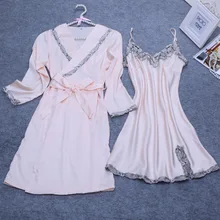 Весенний сексуальный женский халат кимоно пижамы комплекты для сна женские 2 шт ремень Топ костюм Повседневная Домашняя одежда пижамы ночное белье банное новое платье