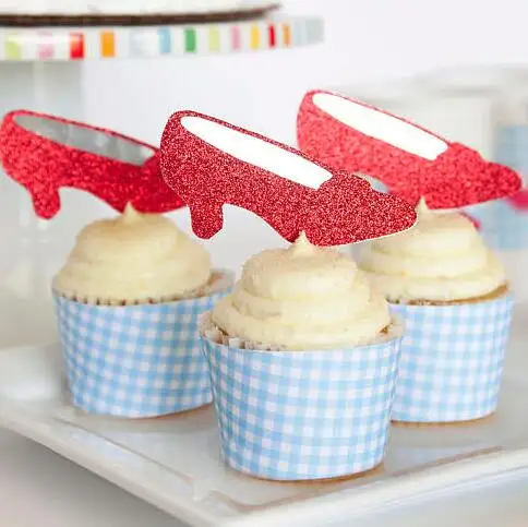 Glitter Wizard Of Oz Party Ruby Slippers Cupcake Toppers Girl Baby