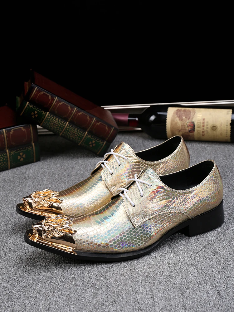 2017 New Men Prom Shoes Gold Glitter Men Derby Shoes Sapato Masculino