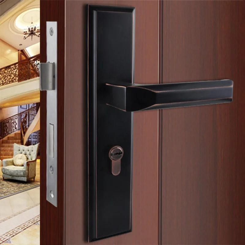 Meticulous Zinc Alloy Black Interior Door Lock With Keys Double
