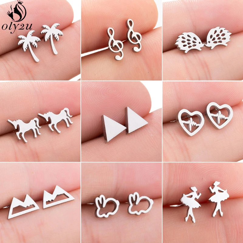 

Oly2u Stainless Steel Mickey Stud Earrings for Women Girls Cartoon Hedgehog Coconut Tree Earings Jewelry Animal Accessories Gift