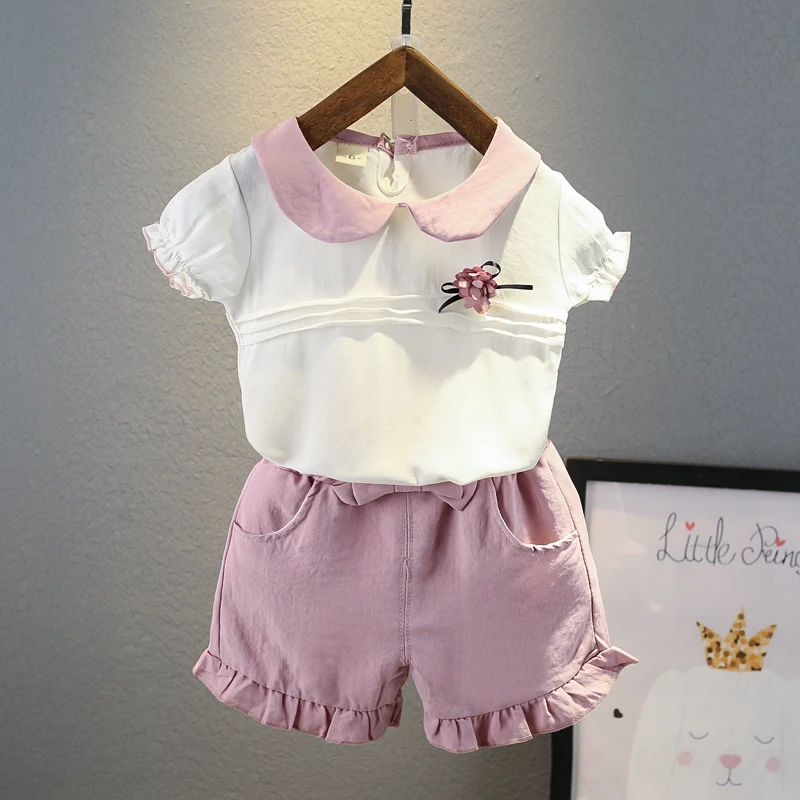 2019 г. комплекты одежды для маленьких девочек модные летние хлопковые топы + шорты