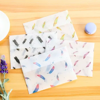 

8 pcs/pack Watercolor Flying Feather Translucent Envelope Message Card Letter Stationary Storage Paper Gift