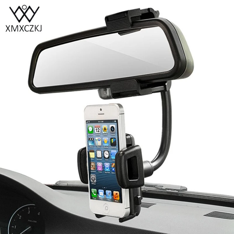 

XMXCZKJ Car Rearview Mirror Mount Phone Holder Universal 360 Degrees Car Mobile Phone Stands For iPhone Samsung GPS Smartphone