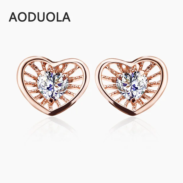 Gold Color Stud Earring Heart Shape With Cubic Zirconia Gold Color Stud Earring Heart Shape With Cubic Zirconia Earrings For Women Bridal Wedding Ear