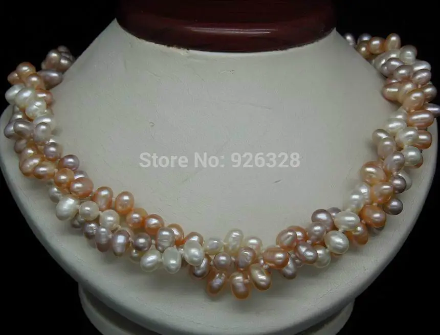 

>@@@@@ 18" Fine 3row very nice 6-7MM AAA Multi_color pearl necklaces a -Top quality free shipping