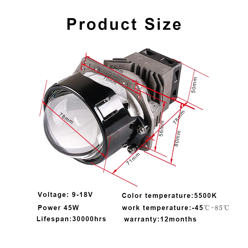  Sanvi 2Pcs 3inches 40W/55w 5500K Car Bi LED Lens Headlight 12V LED Auto LED Projector Headlight Wit - 32972983564