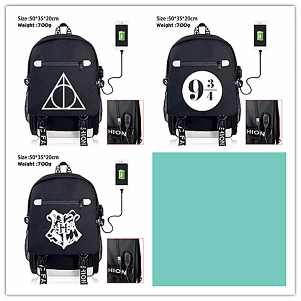 

Anime Harre potter Logo USB Knapsack Teenagers Student's Backpack New Travel Bags Boys Girls New Laptop Bag