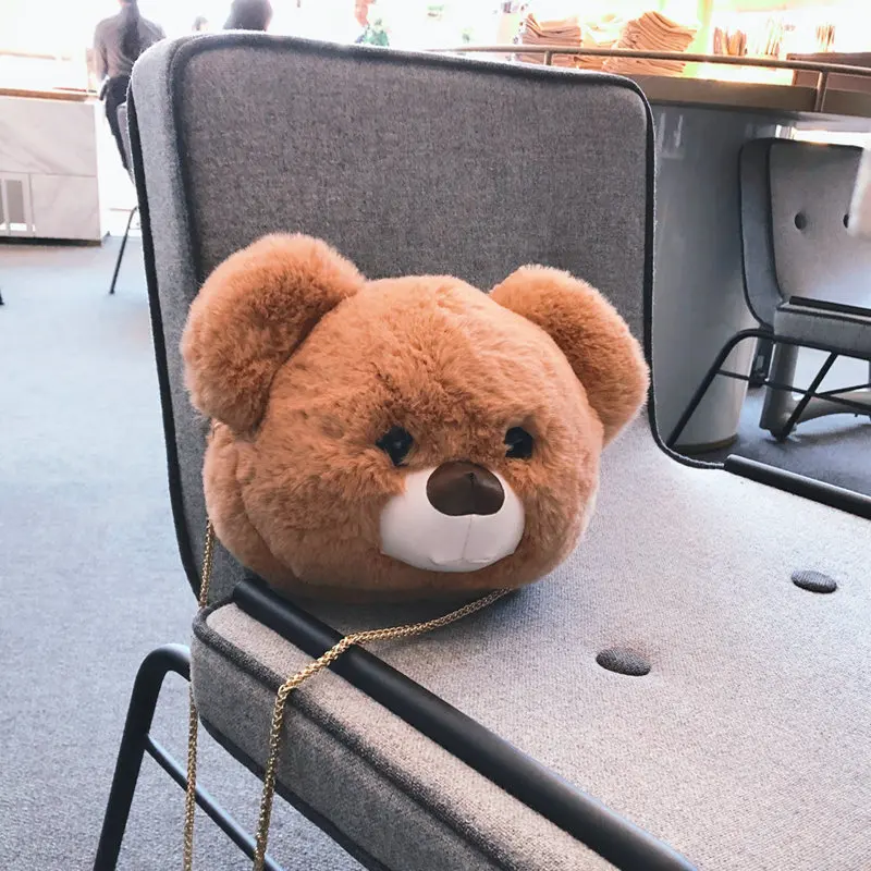 Cute Teddy Bear Head Backpack Plush Crossbody Coin bags Stuffed Bear