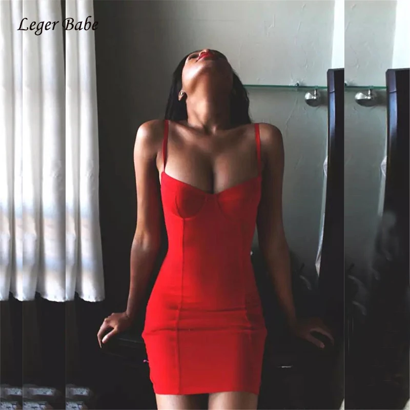 

New Arrival High Quality Sexy Women Bodcon Spaghetti Strap V Neck Red Bandage Dress Elegant Red Carpet Dresses Outfit Wholesale
