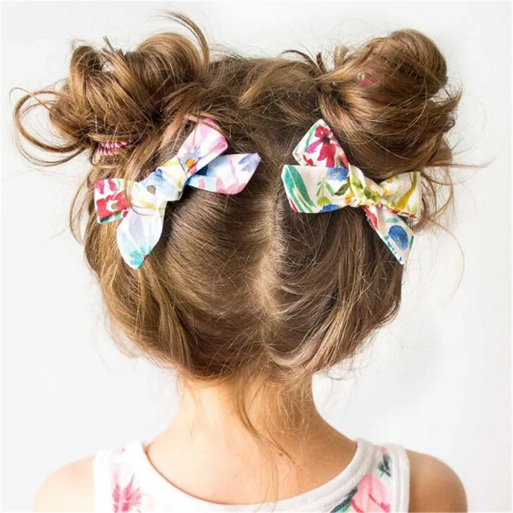

2Pcs/Set Lovely Kids Girls BB Hair Clips Bohemian Bow Hairpins Print Flower Headdress Cute Cotton Hairgrip Hair Accessories