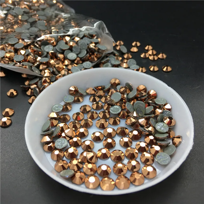

Topstone Rose Gold Color Sizes SS3 ~ SS30 Iron On hotfix rhinestones with glue transfer flatback hotfix crystal stones