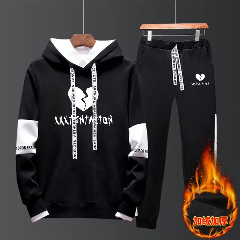 

2018 Autumn/Winter XXXTentacion Revenge Kill Hip Hop Hoodies Sweatshirts And Sweatpants Men Two Piece Set Hooded Suit Velvet