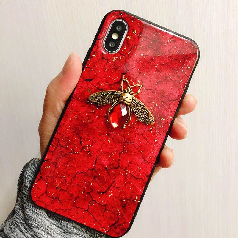 Bling Bee чехол для телефона для iPhone 11X7 6 6S 8 Plus Золотая фольга мрамор блестящий чехол XS MAX XR A70 A50 S10 Note 9 10 Pro S8 S9 Plus - Цвет: Red Bee