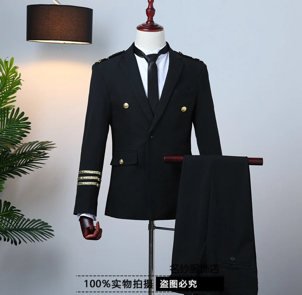 

Freeship mens air force/captain uniform jacket and pants/stage performance/studio suit/asia size