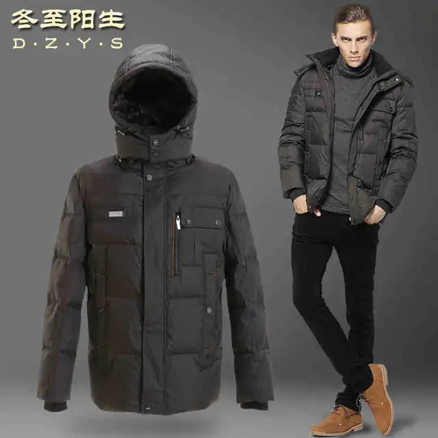 Best price at $178 Cheap Winter Men 90% Gray duck Down jacket Thicken Slim Removable Hooded Waterproof Parkas Overcoats Jacket