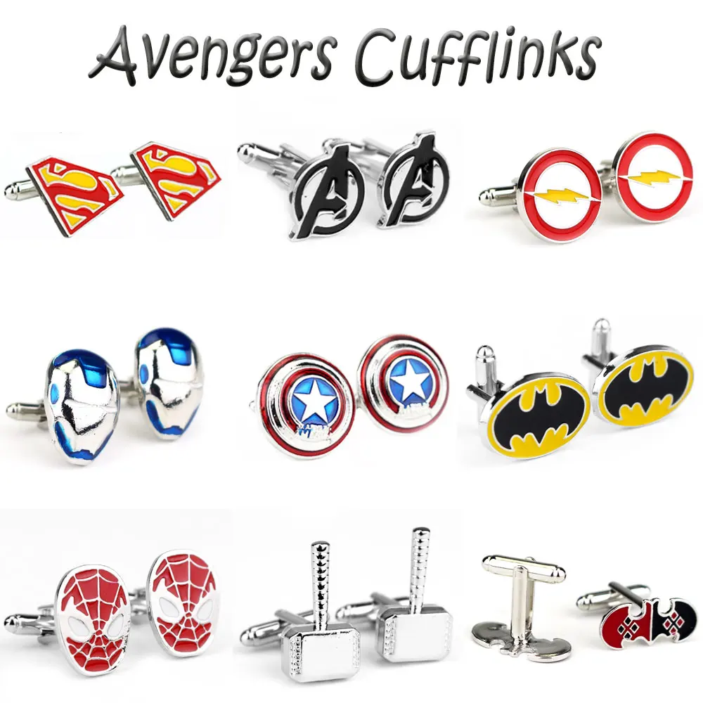 

15 Style Marvel The Avengers Captain America Cufflinks Thor Hammer Iron Man Superhero Batman Charms Cufflinks For Men Jewelry