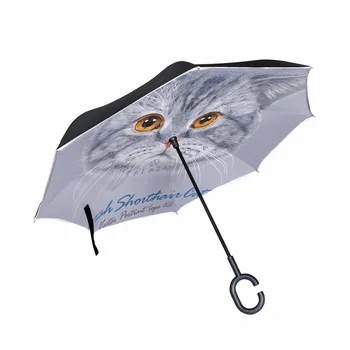 

Cute Fluffy Cat Reverse Umbrella Double Layer Long Handle Inverted Umbrella High Quality Fashion Customized Travel Size