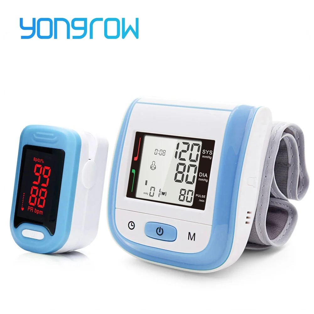 

Yongrow Medical Digital Wrist Blood Pressure Monitor and LED Portable Fingertip Pulse Oximeter Health Care Family Gift Spo2 PR