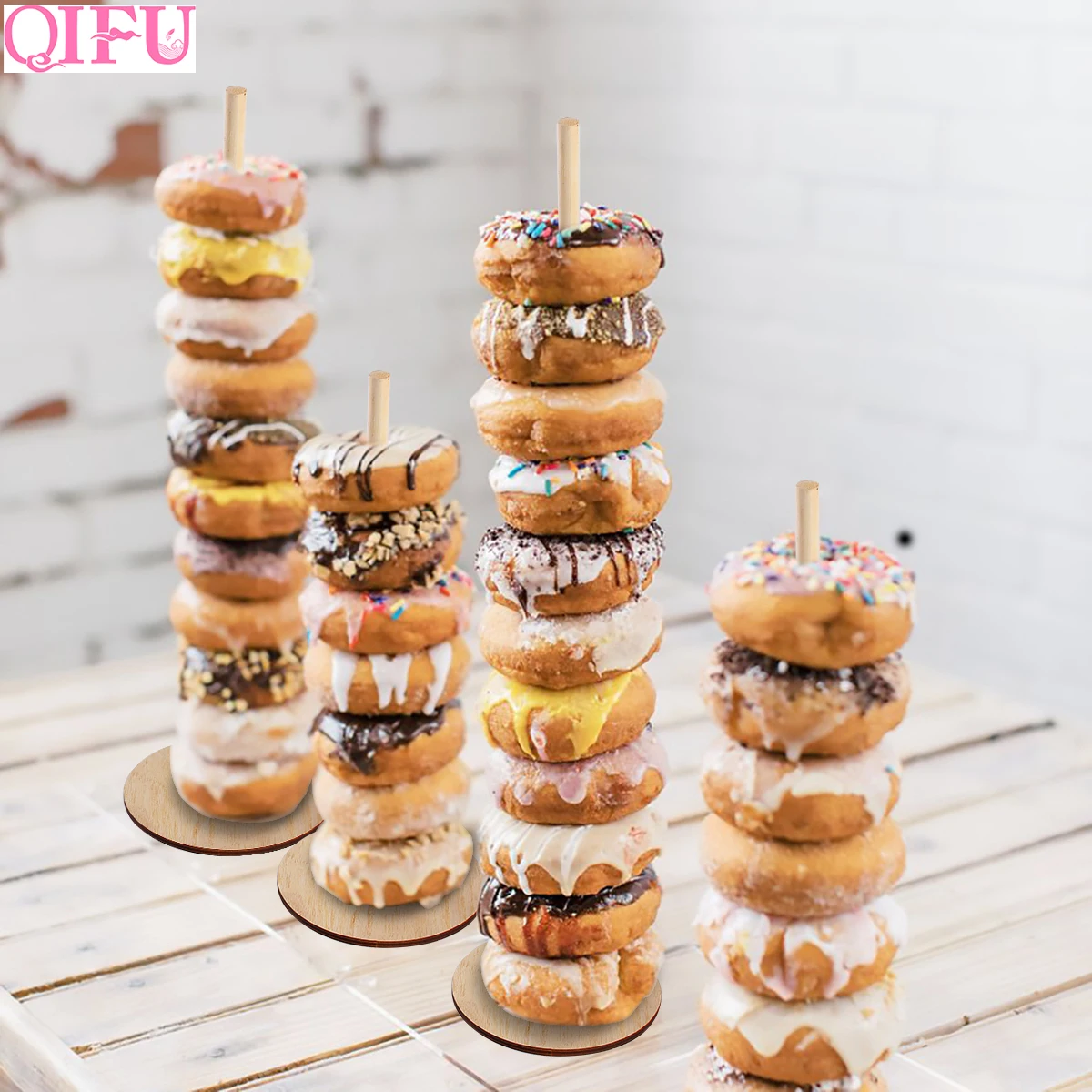 

QIFU 1pcs Donuts Stand Donut Wall Display Holder Wedding Birthday Party Decorations Kids Favor Baby Shower Wood Donut Decoration