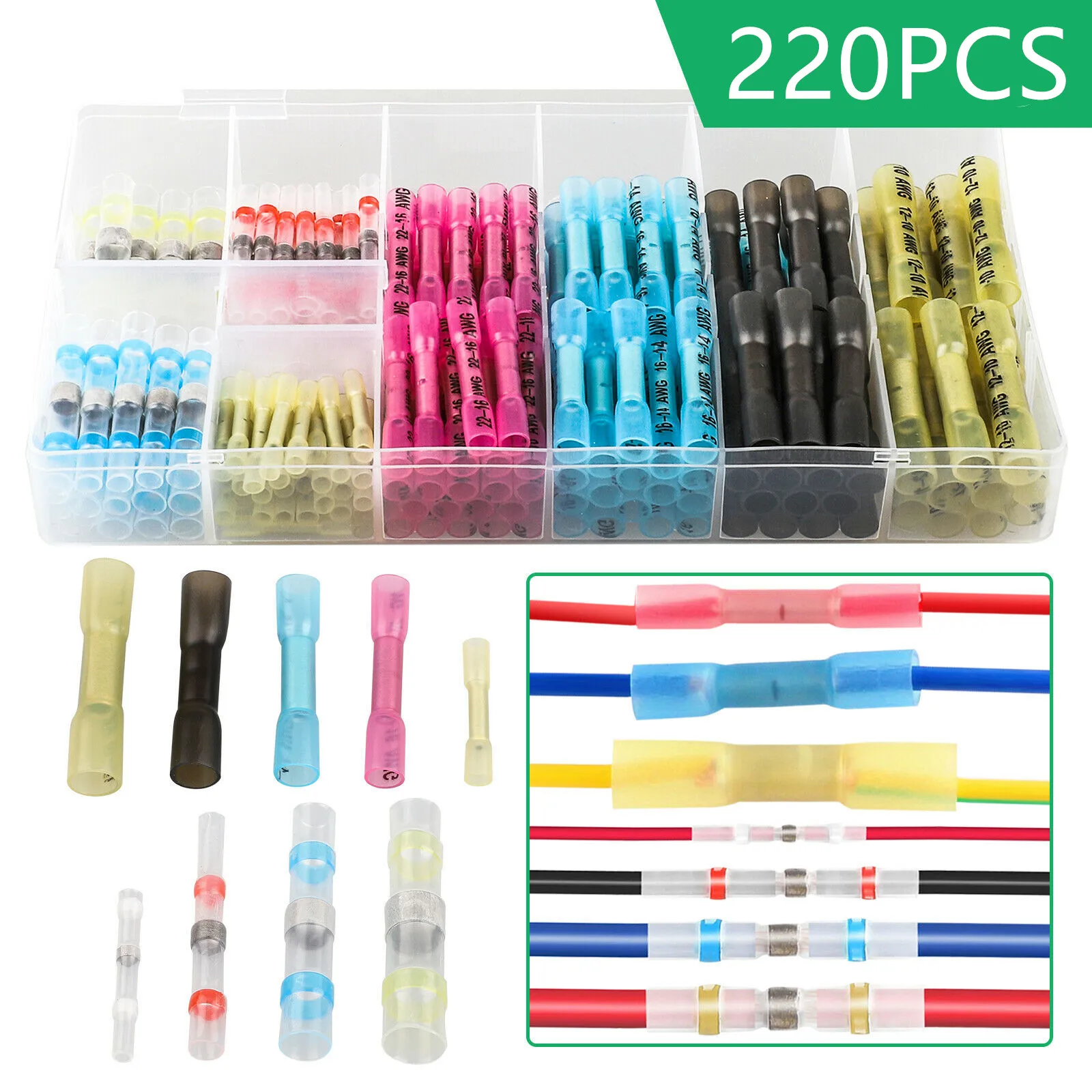 RED 22-16 AWG HEAT SHRINK BUTT WIRE CRIMP CONNECTOR ELECTRICAL TERMINAL 50 PCS