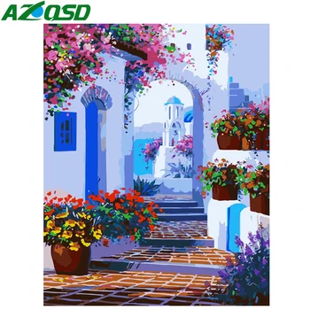 

AZQSD Courtyard DIY Painting By Numbers Modern Home Wall Art Picture Hand Painted Oil Painting For Room Artwork 40*50
