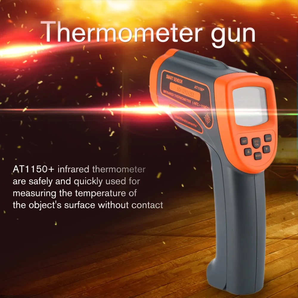 

New SMART SENSOR Laser LCD Digital Infrared Thermometer Temperature Meter Gun Point -50~1150C Non-Contact Thermometer AT1150+