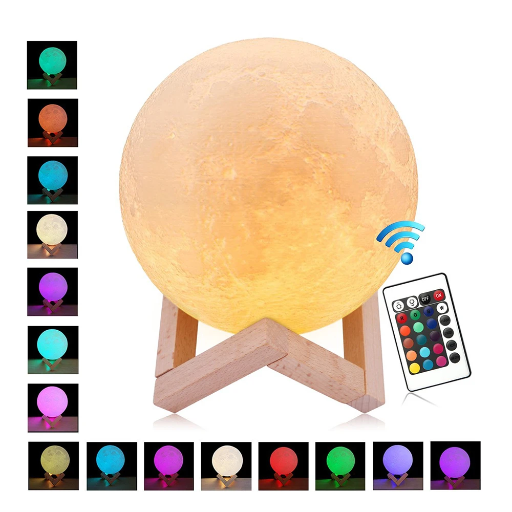 

Customized 3D Print Moon Lamp DC5V Rechargeable Night Light 2Color/16 RGB Color Home Deco 3D Lunar Moon Lamp for dropshipper