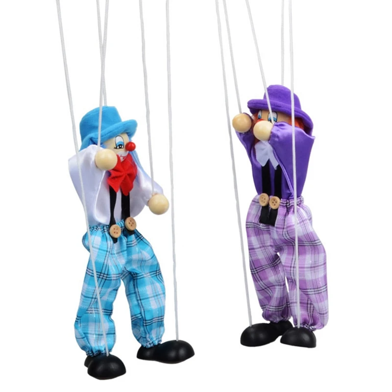 Funny Vintage Colorful Pull String Puppet Clown Wooden Marionette Handcraft Toys Joint Activity Doll Kids Children Wooden Marionette Handcraft