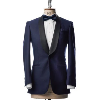 

Blue Business Party Men Suits 2018 Groom Wear Black Shawl Lapel Custom Made Two Piece Wedding Groomsmen Tuxedos (Jacket + Pants)