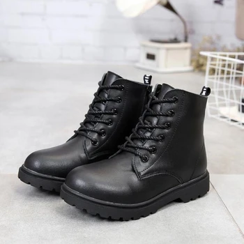 

Spring Children boots Genuine leather Motorcycle boots Boys Girls Shoes Ankle Military boots Winter Kids Snow boots 03K