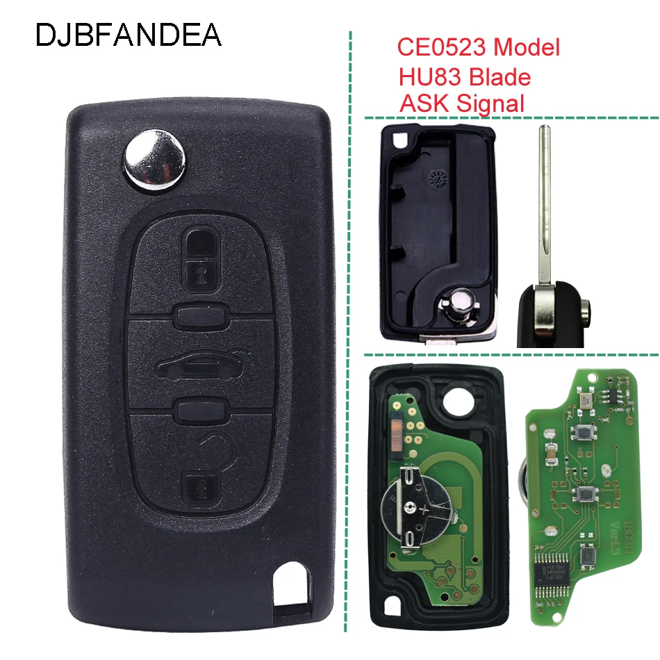 DJFANDEA пульт дистанционного управления 3 кнопки для Peugeot 407 308 307 208 207 партнеров