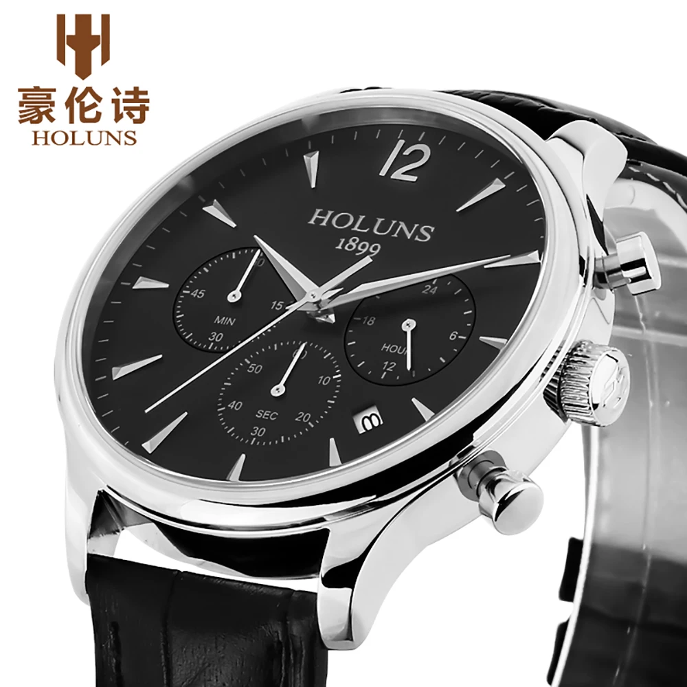 

Top Brand HOLUNS Waterproof Mens Watches Luxury 24 hour Date Quartz Business Man Leather Wristwatch for Male Clock Gift