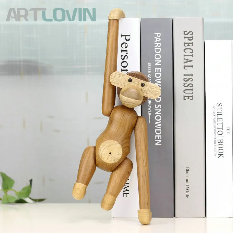 

Danmark Wooden Hanging Monkey Doll Figurines Teak Wood Creative Animal Statues Models Home Decoration Arts Crafts Toys and Gifts