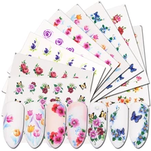 40 шт Набор наклеек для ногтей, Водные Наклейки, цветы, бабочки, флора, водяной знак, слайдер, гель для ногтей, украшение для ногтей, аксессуары, BE1051-1100