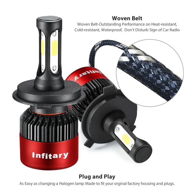 Infitary Car Headllight H7 LED H4 LED Bulb H1 H8 H11 HB3 9005 HB4 9004 9007 72W 8000LM 6500K Fog Light 12V Auto Headlamp Lamps