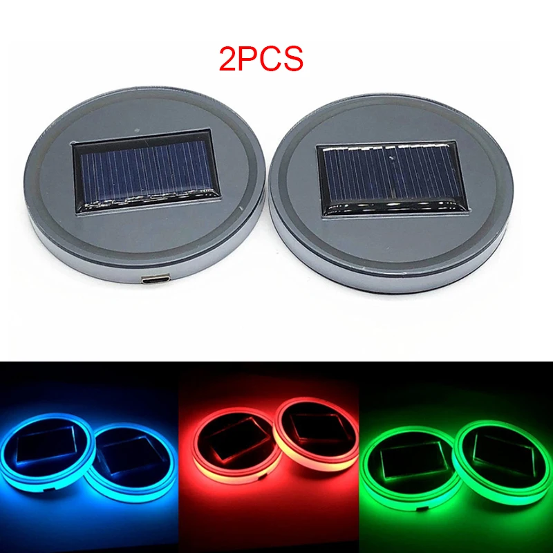 

2PCS Universal Solar Power Energy LED Car Interior Decoration Light Cup Coaster Mat Non Slip Pad Car Accessories Car Styling