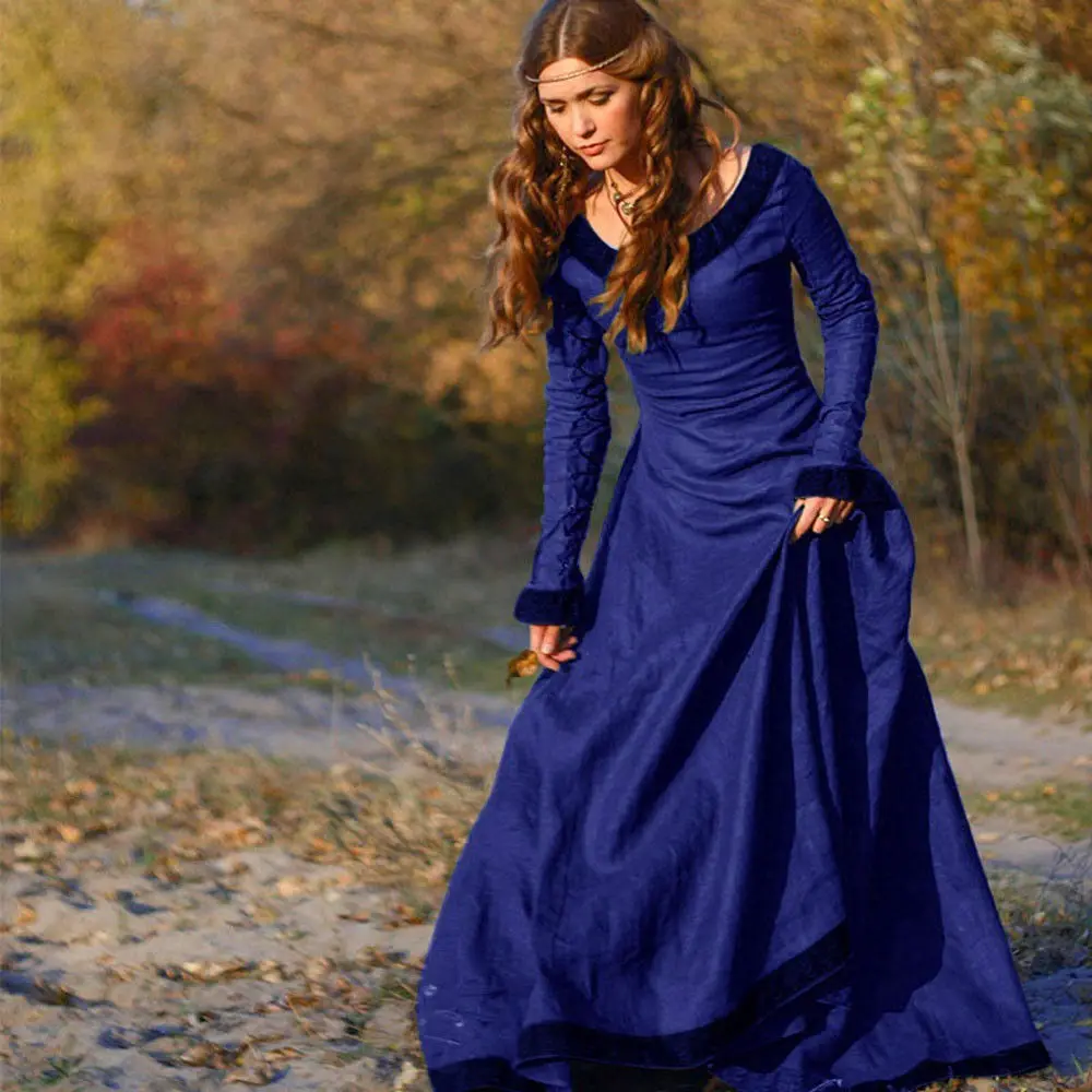 Винтажное женское средневековое викторианское бальное платье с длинным рукавом Ренессанс готическое Платье женское Ретро размера плюс театральное Длинное Платье Макси