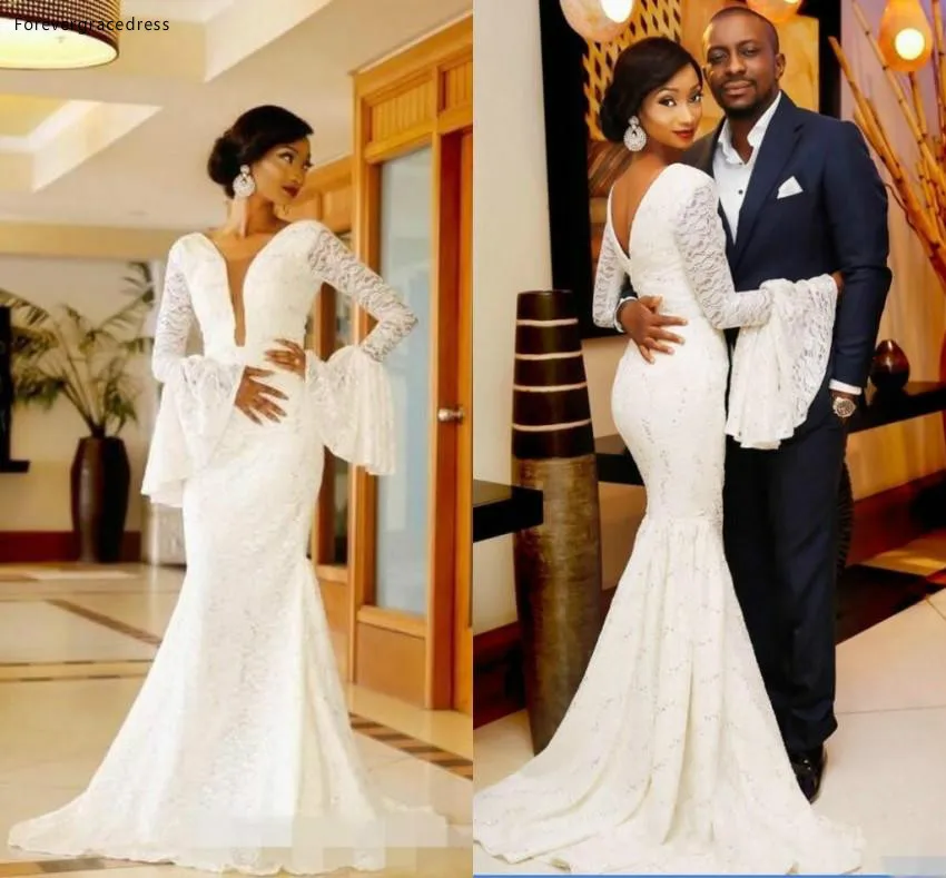 

New Arrival African Saudi Arabic Long Sleeves Wedding Dress Mermaid Full Lace Garden Country Church Bride Bridal Gown