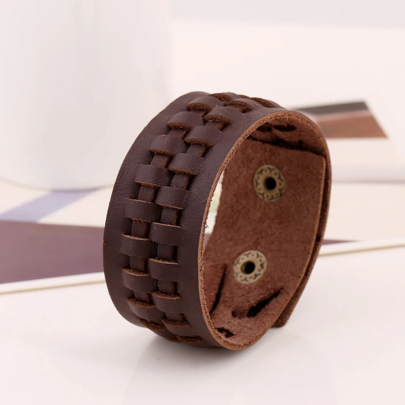 Браслет Шарм Мужской плетеный из натуральной кожи в стиле ретро|bracelets for|leather wrap