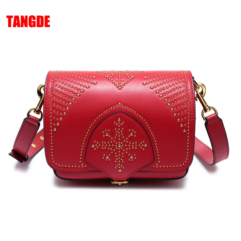 

2018 RETRO AND VINTAGE LUXURY GENUINE LEATHER RIVETS WOMAN CROSSBODY BAG DESIGNER SHOULDER BAG