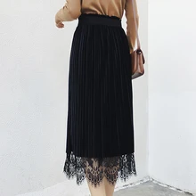 P Ammy Женская осенне-зимняя однотонная одежда бархатные плиссированные кружевные юбки с обеих сторон