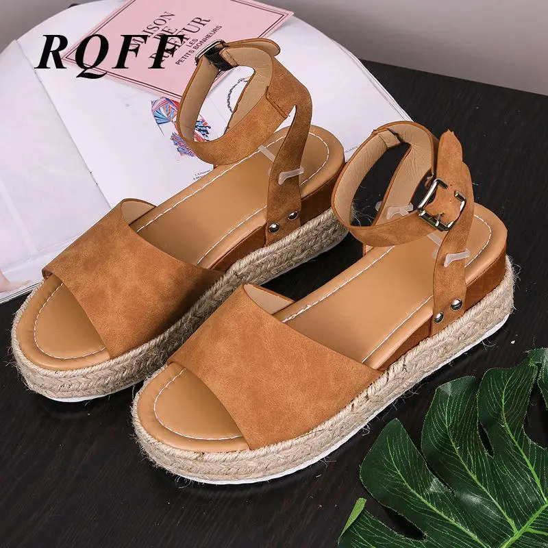 

Big Size 9 Women Shoes With Platform Woman Sandals Open Toe Wedges Leopard Ankle Buckle Strap Fashion High Heel Black Footwear