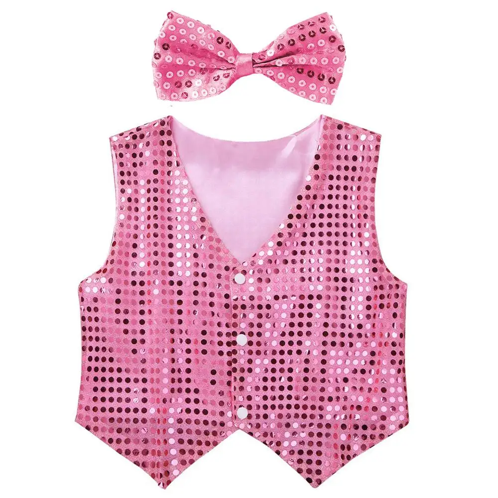 Boys Girls Jazz Dancewear Vest Bowknot set Kids Glitter Clothes Choir Costume Childrens Hip-hop Jazz Dance Sequined Vest